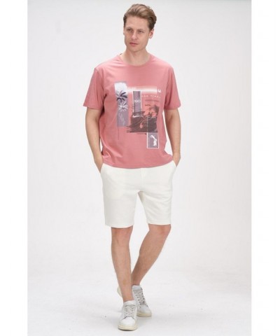 Men's Modern Print Fitted Palms T-shirt Pink $36.40 T-Shirts