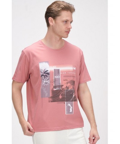 Men's Modern Print Fitted Palms T-shirt Pink $36.40 T-Shirts