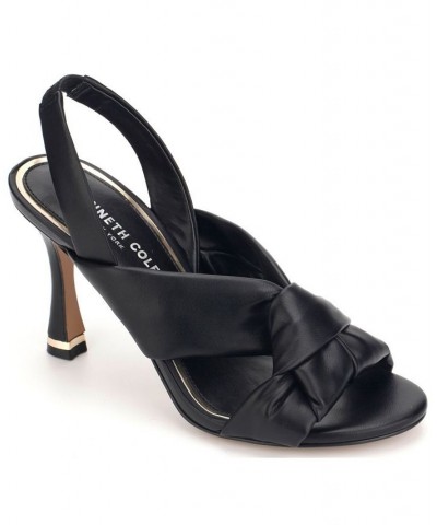 Women's Blanche Knot Slingback Heeled Dress Sandals Black $50.31 Shoes