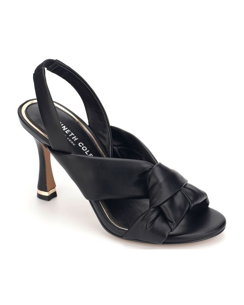 Women's Blanche Knot Slingback Heeled Dress Sandals Black $50.31 Shoes