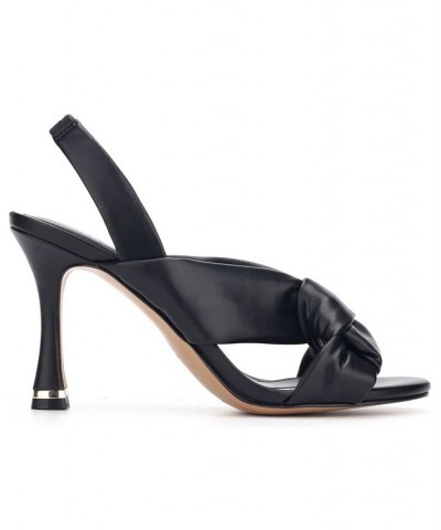 Women's Blanche Knot Slingback Heeled Dress Sandals Black $50.31 Shoes