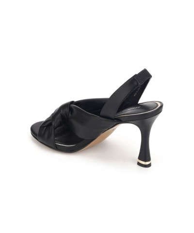 Women's Blanche Knot Slingback Heeled Dress Sandals Black $50.31 Shoes