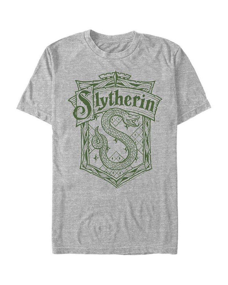 Men's Slytherin Crest Short Sleeve Crew T-shirt Gray $15.40 T-Shirts