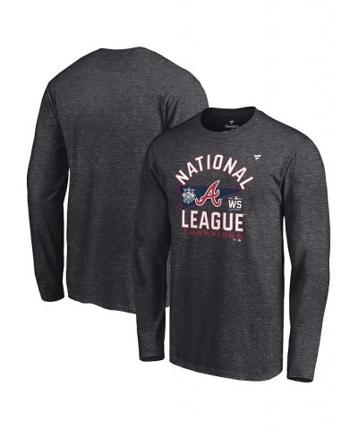 Men's Heathered Charcoal Atlanta Braves 2021 National League Champions Locker Room Long Sleeve T-shirt $17.20 T-Shirts