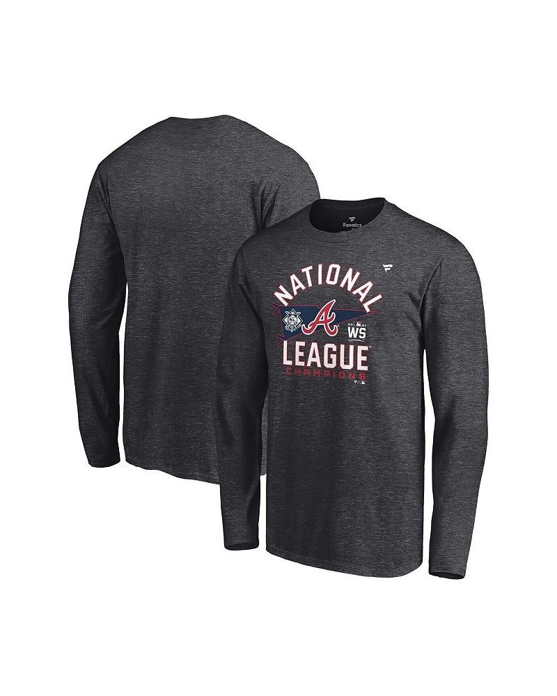 Men's Heathered Charcoal Atlanta Braves 2021 National League Champions Locker Room Long Sleeve T-shirt $17.20 T-Shirts