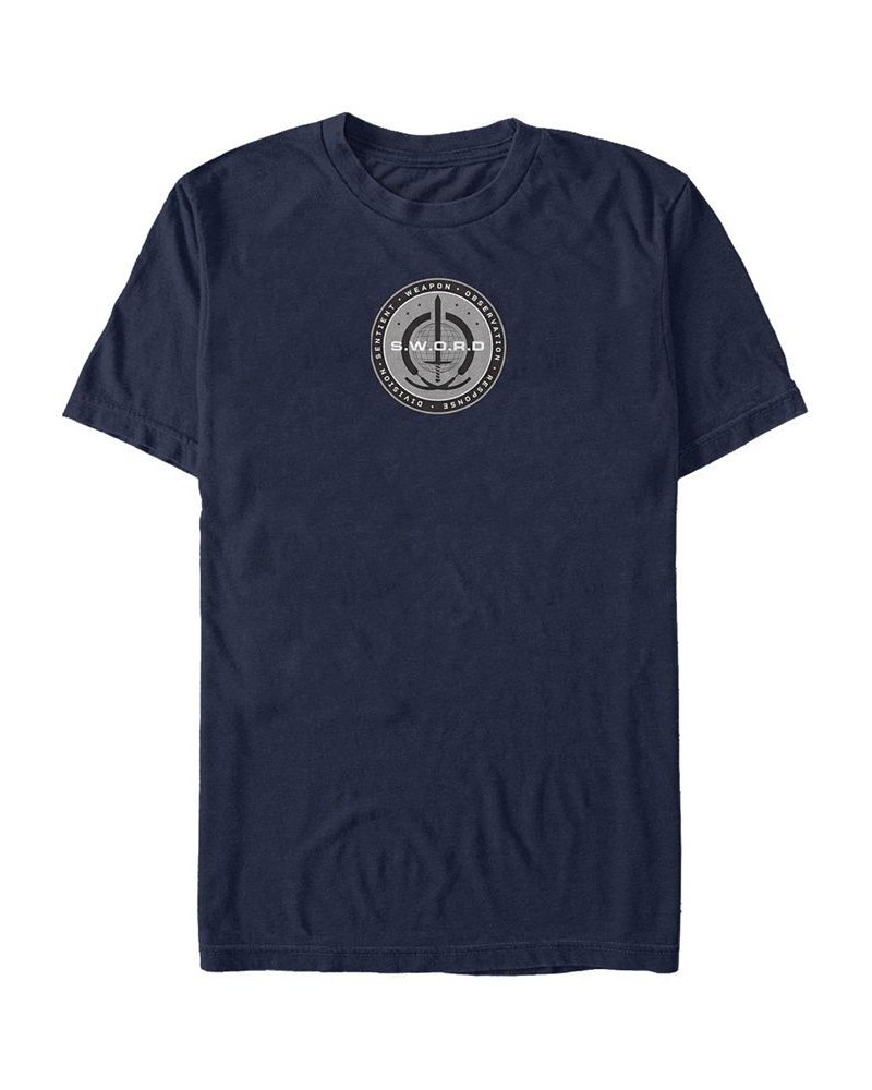 Men's Sword Logo Short Sleeve Crew T-shirt Blue $18.89 T-Shirts