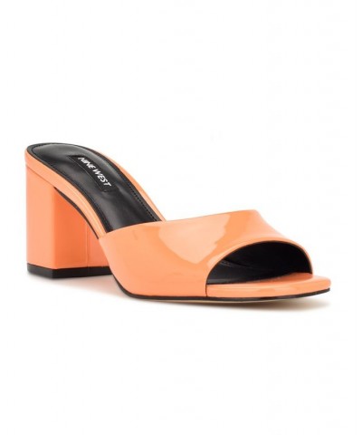 Women's Ferris Square Toe Block Heel Dress Sandals Orange $46.28 Shoes