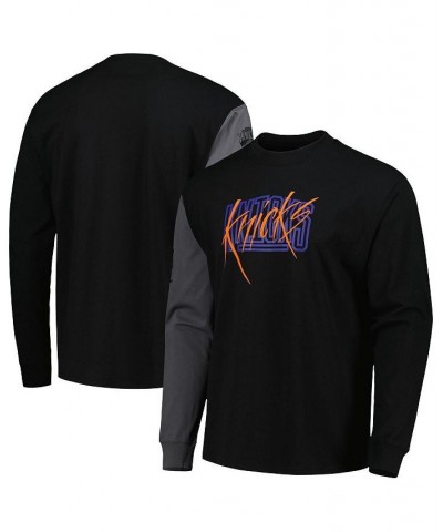 Men's Black New York Knicks Courtside Versus Flight MAX90 Long Sleeve T-shirt $30.59 T-Shirts