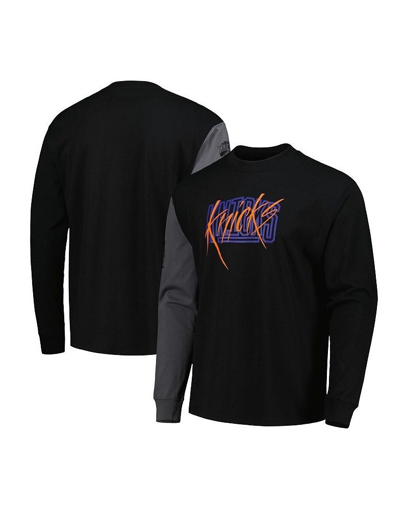 Men's Black New York Knicks Courtside Versus Flight MAX90 Long Sleeve T-shirt $30.59 T-Shirts