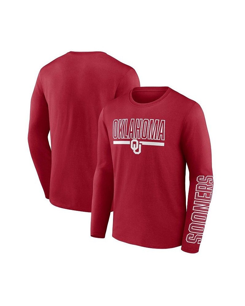 Men's Branded Crimson Oklahoma Sooners Modern Two-Hit Long Sleeve T-shirt $19.80 T-Shirts