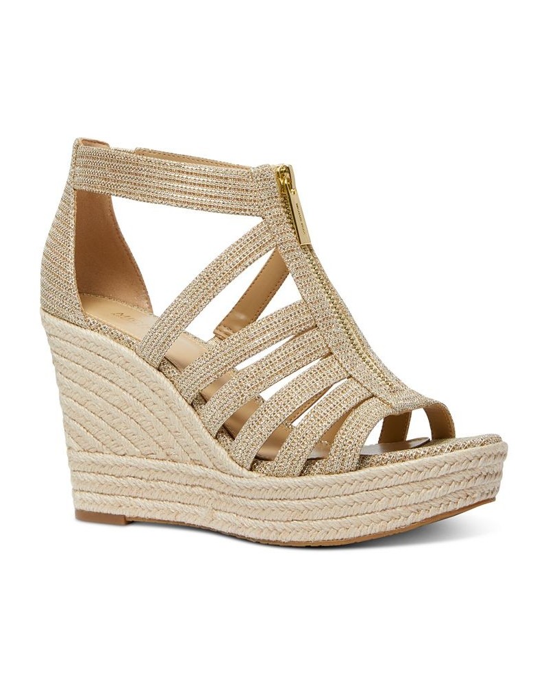 Women's Bradley Zip Espadrille Platform Wedge Sandals Gold $64.35 Shoes