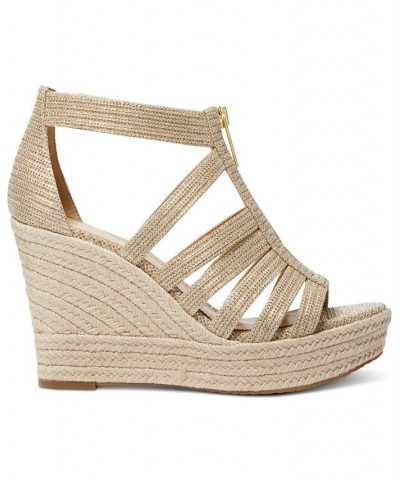 Women's Bradley Zip Espadrille Platform Wedge Sandals Gold $64.35 Shoes