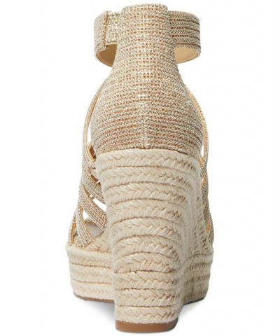 Women's Bradley Zip Espadrille Platform Wedge Sandals Gold $64.35 Shoes