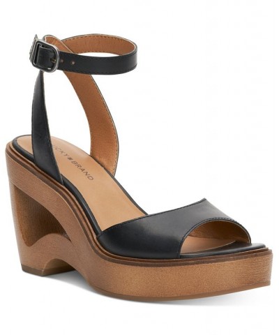 Women's Wyndin Ankle-Strap Platform Wedge Sandals Black $41.28 Shoes