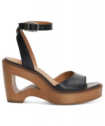 Women's Wyndin Ankle-Strap Platform Wedge Sandals Black $41.28 Shoes