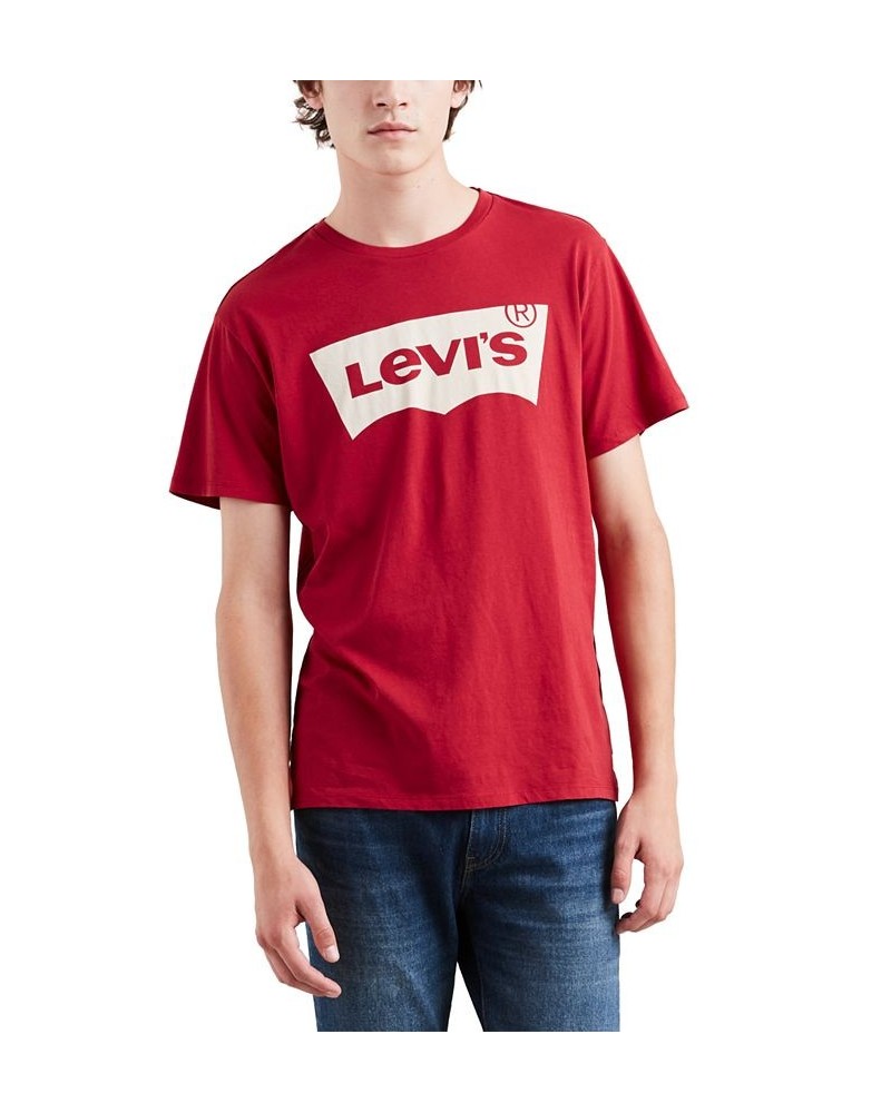 Men's Graphic Logo Batwing Short Sleeve T-shirt Red $15.40 T-Shirts