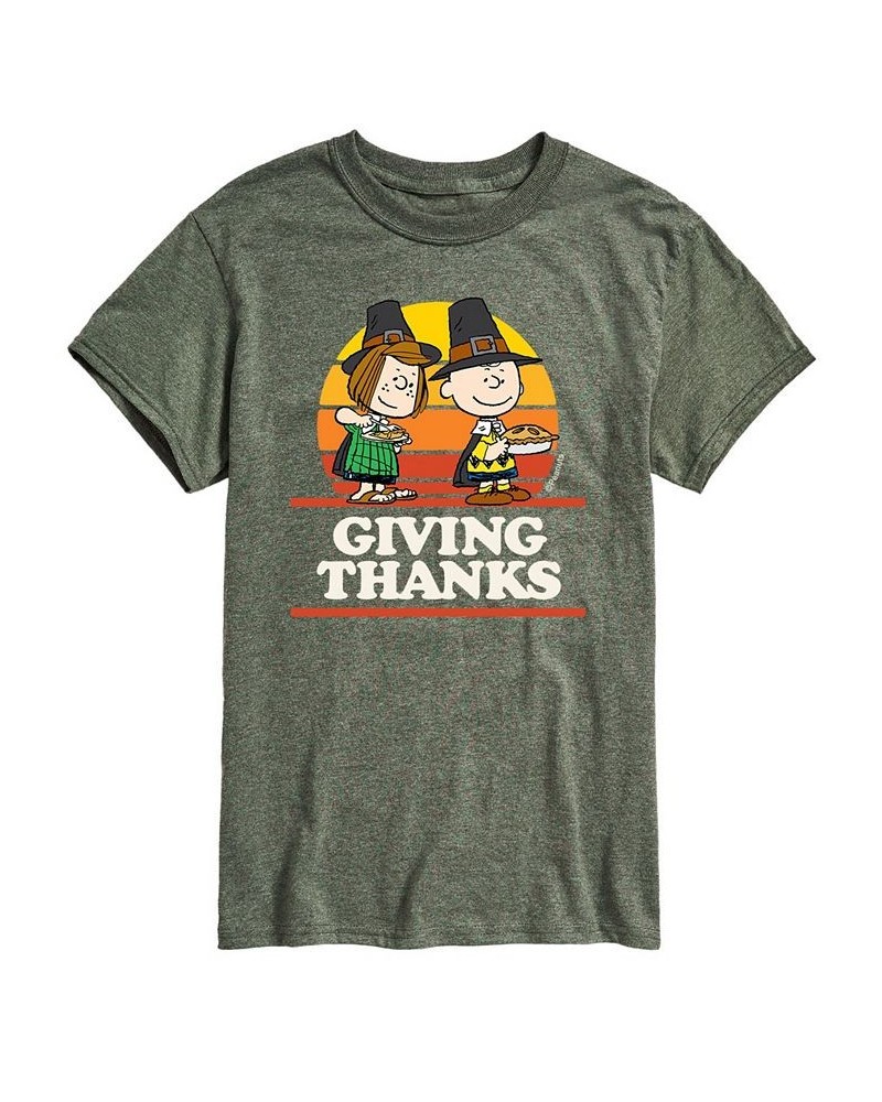 Men's Short Sleeve Peanuts Giving Thanks T-shirt Green $18.19 T-Shirts