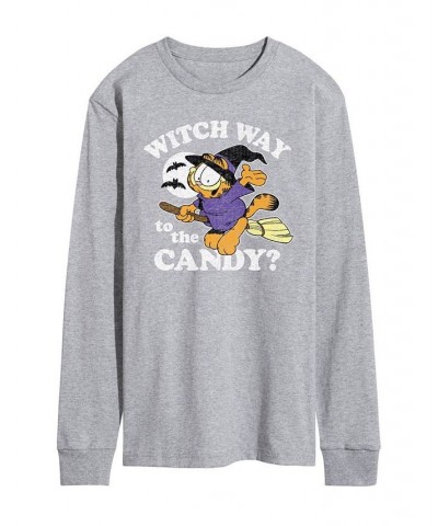 Men's Garfield Witch Way Long Sleeve T-shirt Gray $23.10 T-Shirts