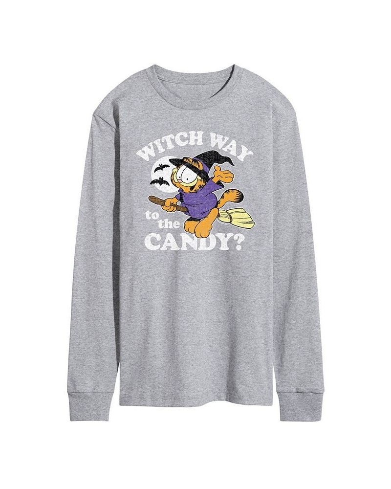 Men's Garfield Witch Way Long Sleeve T-shirt Gray $23.10 T-Shirts