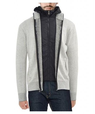 Men's Full-Zip Sweater Jacket with Fluffy Fleece Lined Hood Gray $40.56 Sweaters