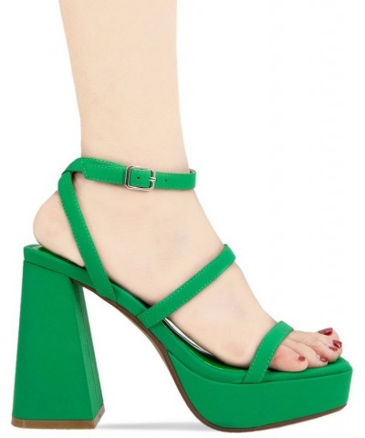 Women's Galana Strappy Platform Sandal Green $48.79 Shoes