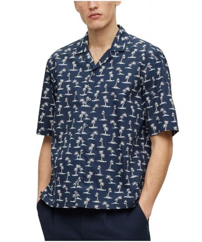 BOSS Men's Regular-Fit Printed Cotton Muslin Shirt Blue $53.76 Shirts