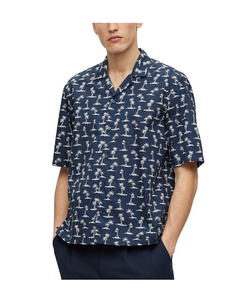 BOSS Men's Regular-Fit Printed Cotton Muslin Shirt Blue $53.76 Shirts