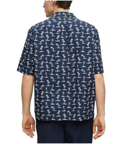 BOSS Men's Regular-Fit Printed Cotton Muslin Shirt Blue $53.76 Shirts