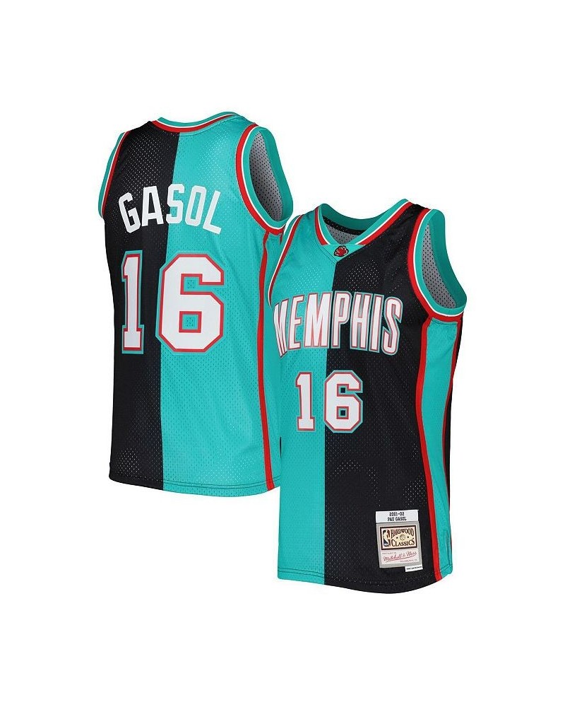 Men's Pau Gasol Black, Turquoise Memphis Grizzlies Hardwood Classics 2001-02 Split Swingman Jersey $43.50 Jersey