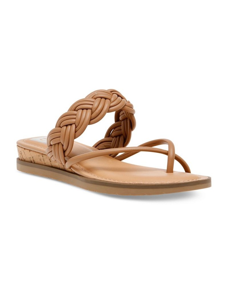 Women's Fiorella Strappy Braided Demi-Wedge Sandals Brown $30.09 Shoes