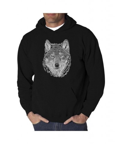 Men's Wolf Word Art Hooded Sweatshirt Black $31.19 Sweatshirt