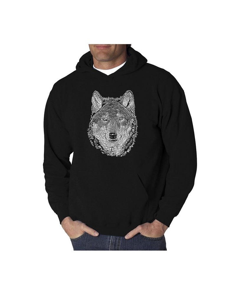 Men's Wolf Word Art Hooded Sweatshirt Black $31.19 Sweatshirt