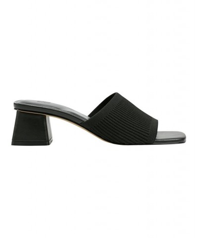 Women's Cutey Slip On Knit Block Heel Dress Sandals Black $43.61 Shoes