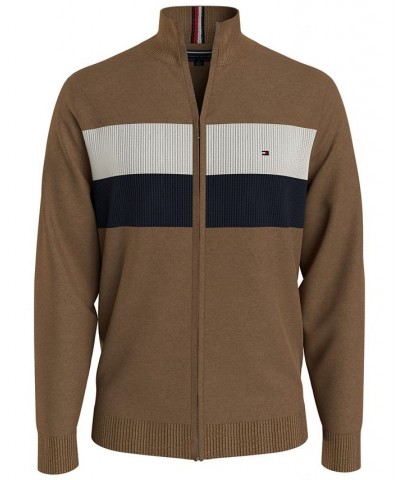 Men's Colorblocked Stripe Full-Zip Sweater Brown $20.58 Sweaters