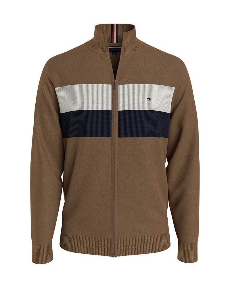 Men's Colorblocked Stripe Full-Zip Sweater Brown $20.58 Sweaters