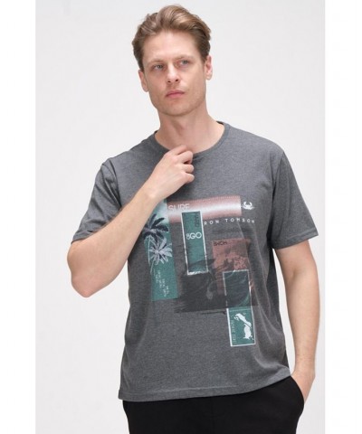 Men's Modern Print Fitted Palms T-shirt Silver $36.40 T-Shirts