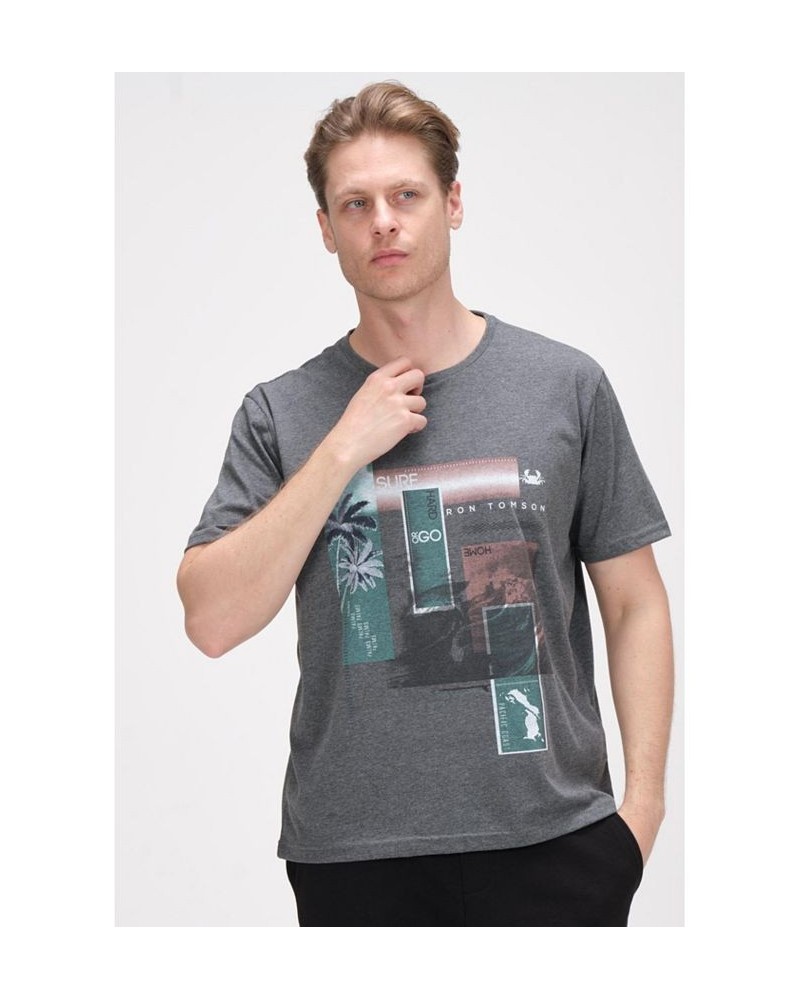 Men's Modern Print Fitted Palms T-shirt Silver $36.40 T-Shirts