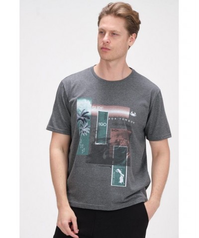 Men's Modern Print Fitted Palms T-shirt Silver $36.40 T-Shirts