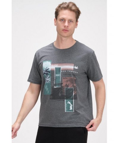 Men's Modern Print Fitted Palms T-shirt Silver $36.40 T-Shirts