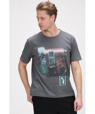 Men's Modern Print Fitted Palms T-shirt Silver $36.40 T-Shirts