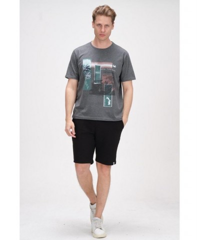 Men's Modern Print Fitted Palms T-shirt Silver $36.40 T-Shirts