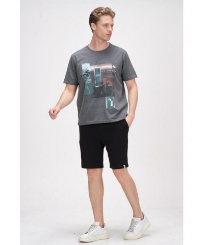 Men's Modern Print Fitted Palms T-shirt Silver $36.40 T-Shirts