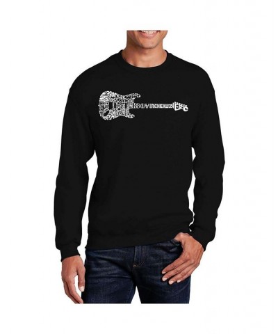 Men's Word Art Rock Guitar Crewneck Sweatshirt Black $24.00 Sweatshirt