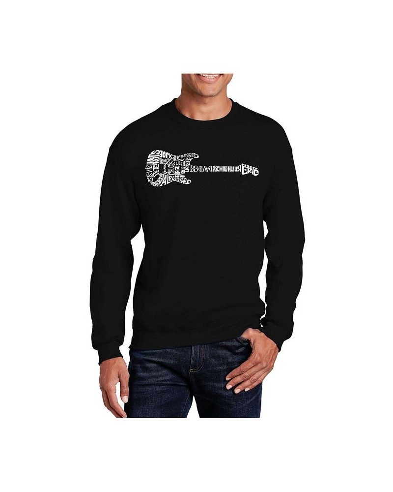 Men's Word Art Rock Guitar Crewneck Sweatshirt Black $24.00 Sweatshirt