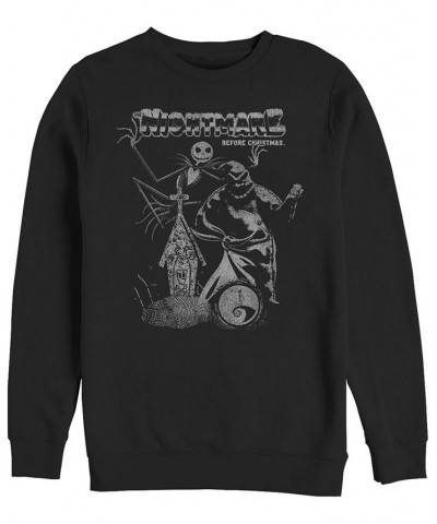 Men's Nightmare Before Christmas Vintage-like Poster Crew Fleece Pullover Black $22.53 Sweatshirt