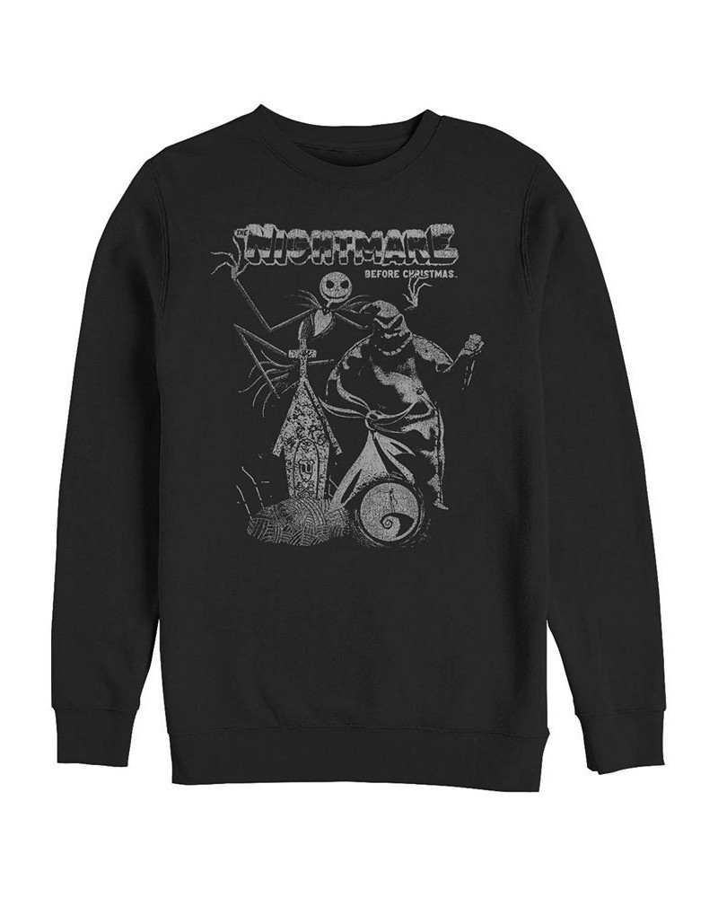 Men's Nightmare Before Christmas Vintage-like Poster Crew Fleece Pullover Black $22.53 Sweatshirt
