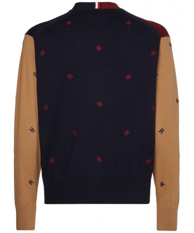 Men's Monogram Color Block Cardigan Sweater Blue $43.62 Sweaters