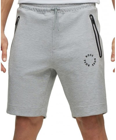 BOSS Men's Cotton-Blend Shorts with Circular Branding and Zipped Pockets Gray $64.86 Shorts