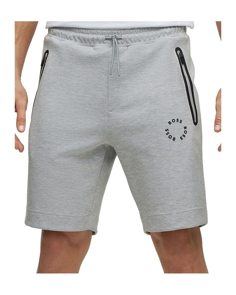 BOSS Men's Cotton-Blend Shorts with Circular Branding and Zipped Pockets Gray $64.86 Shorts