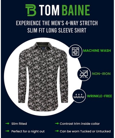 Men's Slim Fit Performance Long Sleeve Geometric Button Down Dress Shirt Black Dots $25.19 Dress Shirts